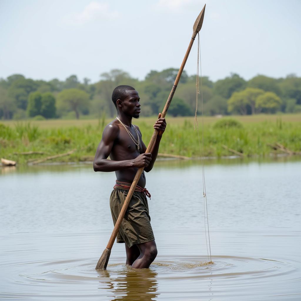 Traditional Fisherman with Spear in Africa