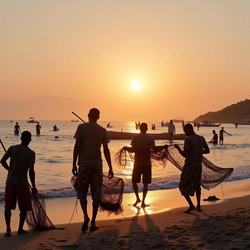 Traditional African Fishermen on the Beach