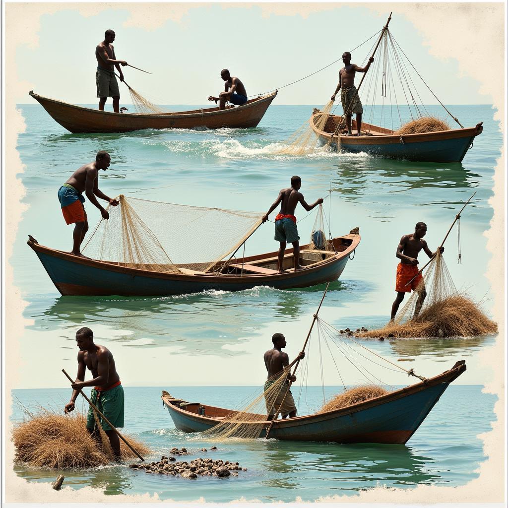 A diverse range of traditional and modern fishing methods employed across Africa.