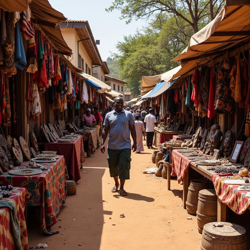 African Flea Market: Vibrant Textiles and Handcrafts