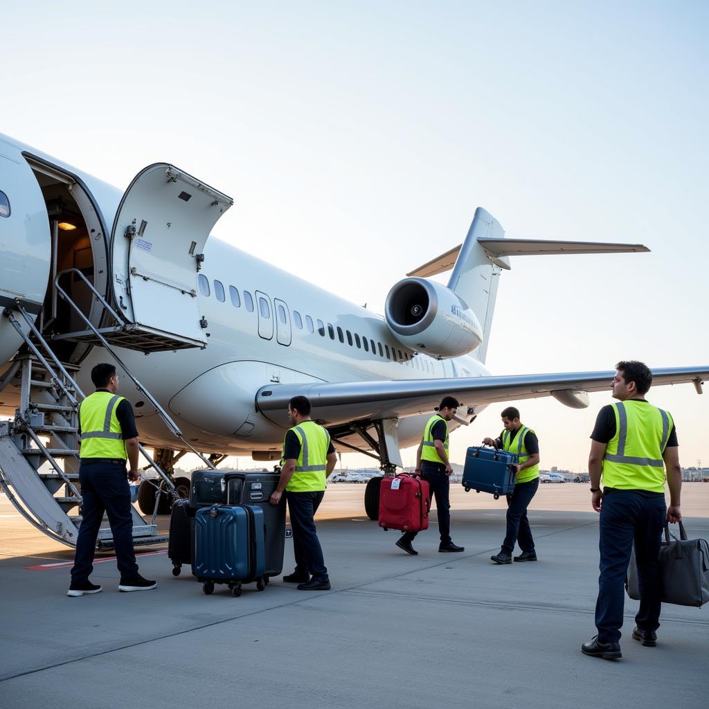 Airport ground staff managing baggage and aircraft operations