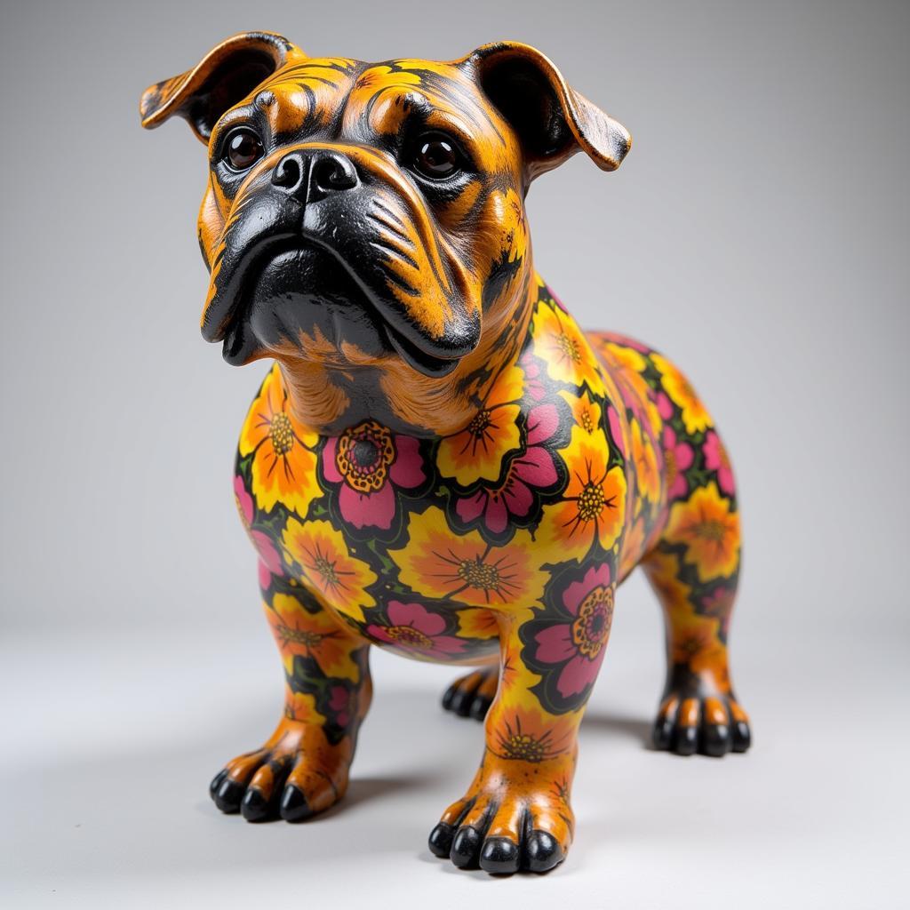 African Flower Bulldog Ceramic Sculpture