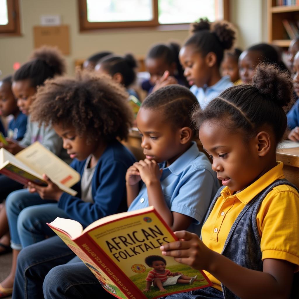 African Folktale Children Reading