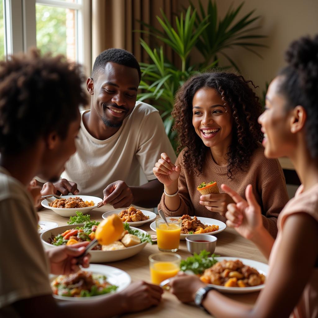 Family Enjoying African Food Delivery