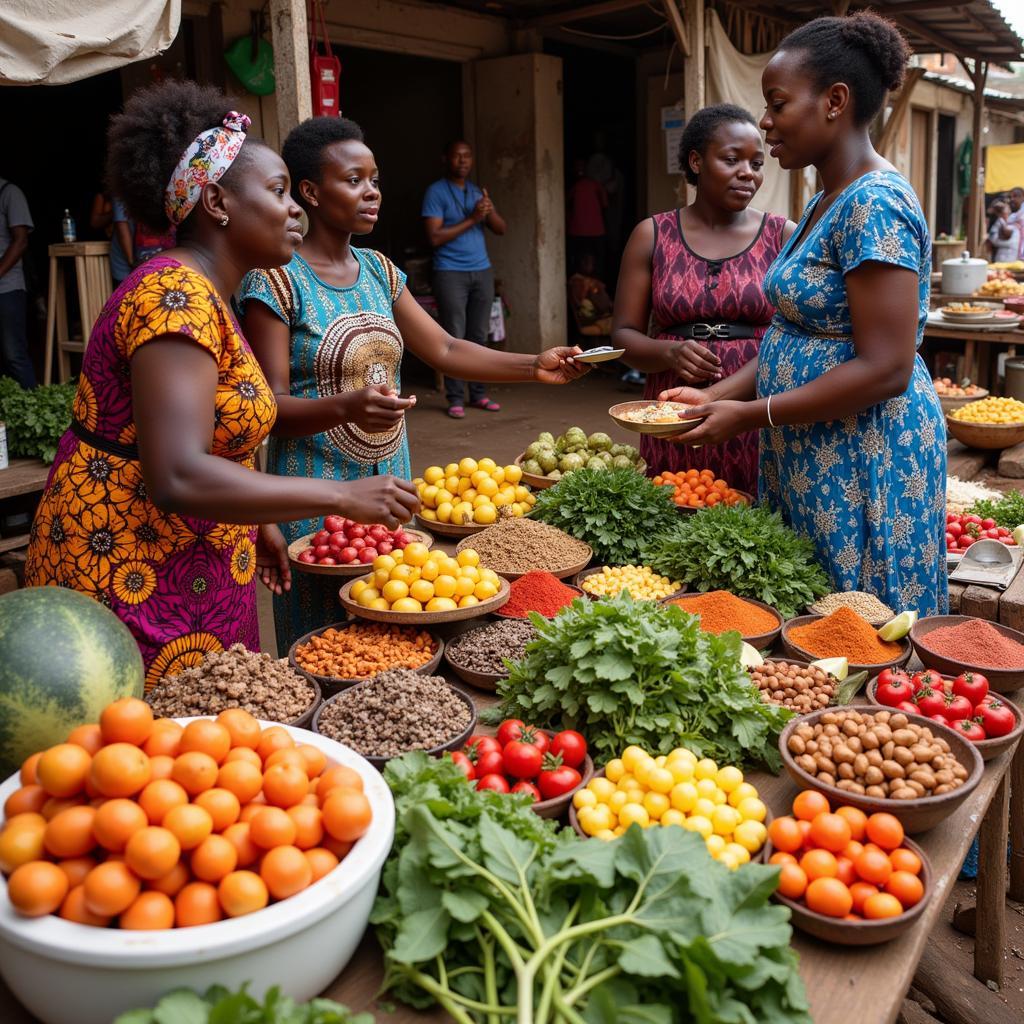 Vibrant African Food Market with Fresh Produce