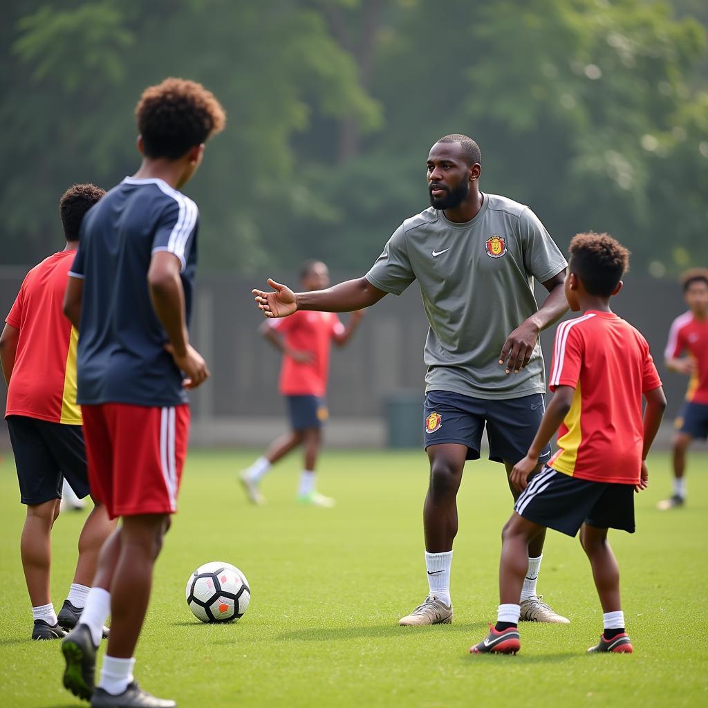 African football coach training players in Delhi