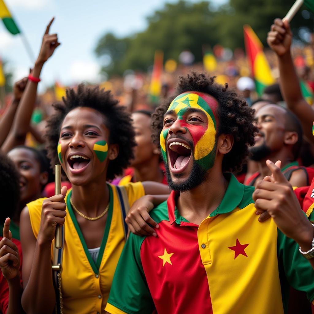 African football fans celebrating a victory