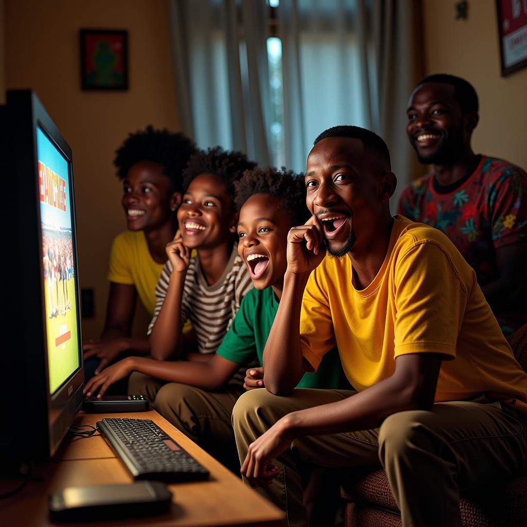 Diverse Group of African Football Fans Watching AFCON