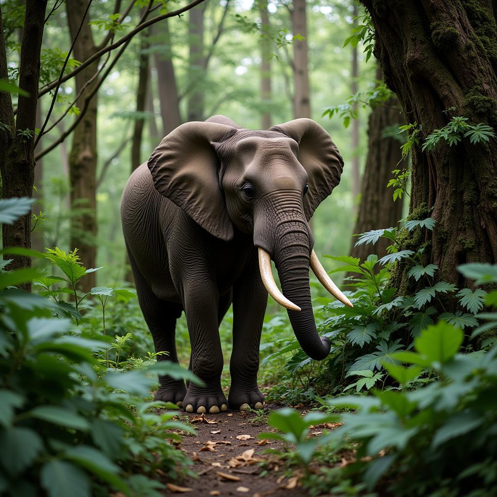 African Forest Elephant (Loxodonta cyclotis) in Rainforest Habitat