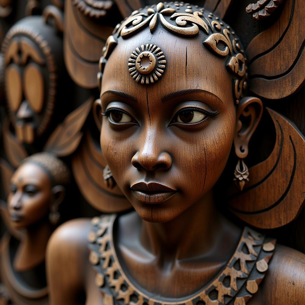 Wooden Sculpture of an African Forest Goddess