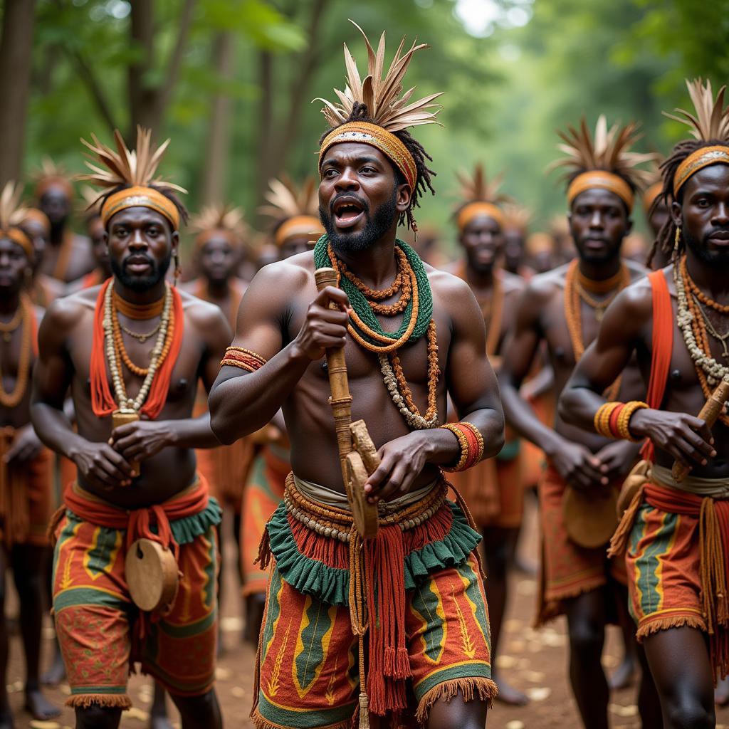 African Forest Tribe Performing a Ceremonial Dance