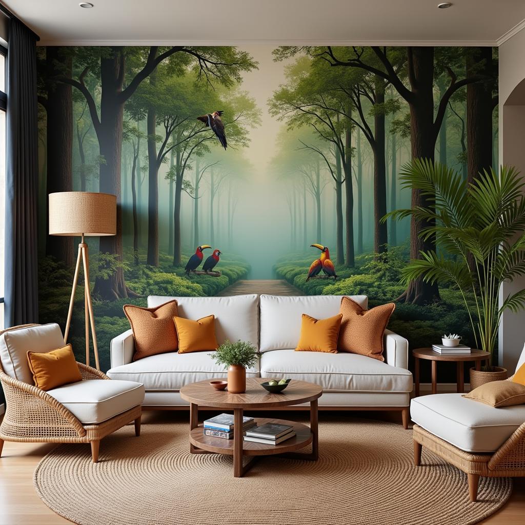 African Forest Wallpaper in a Living Room