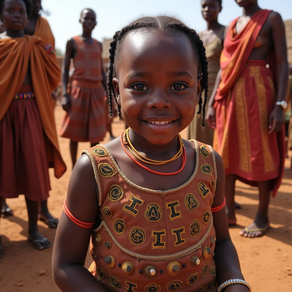 African Four Year Old Girl Participating in Cultural Ceremony