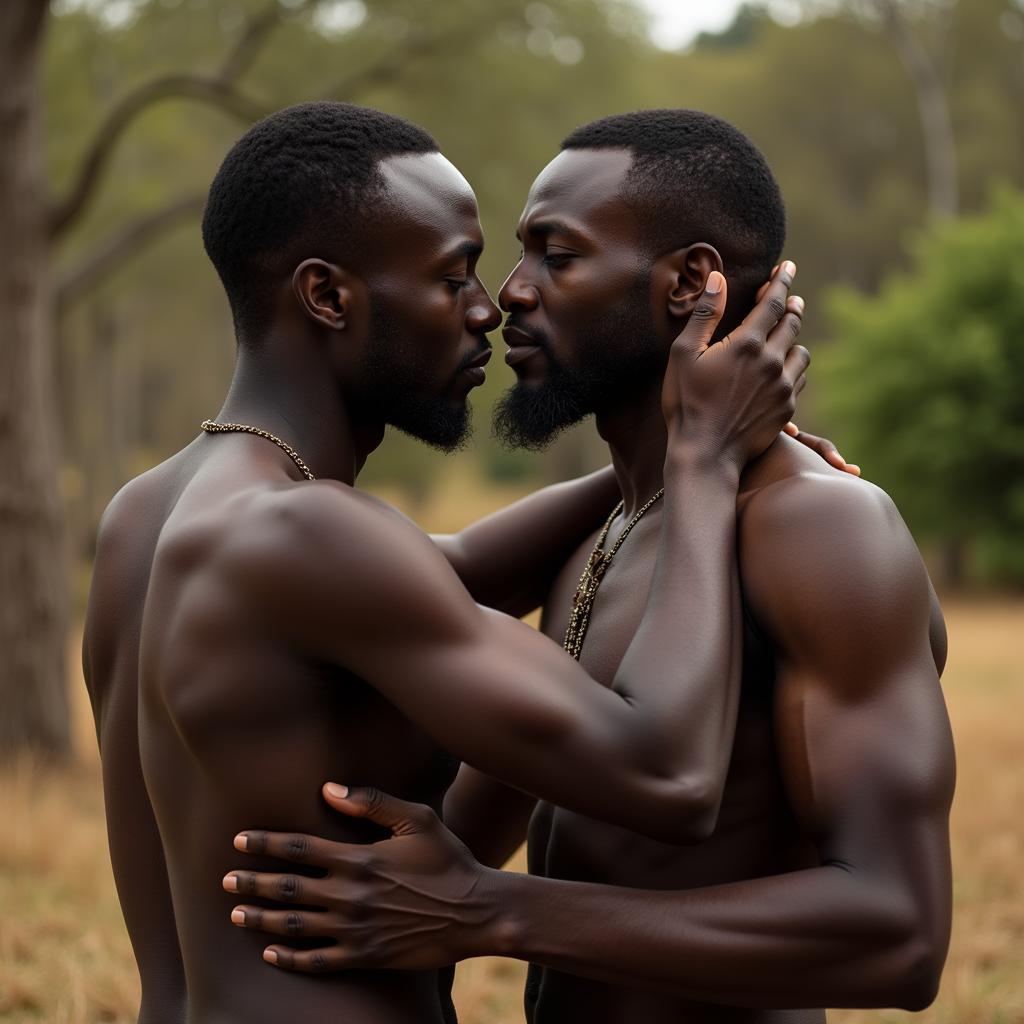 African Gay Couple Embracing