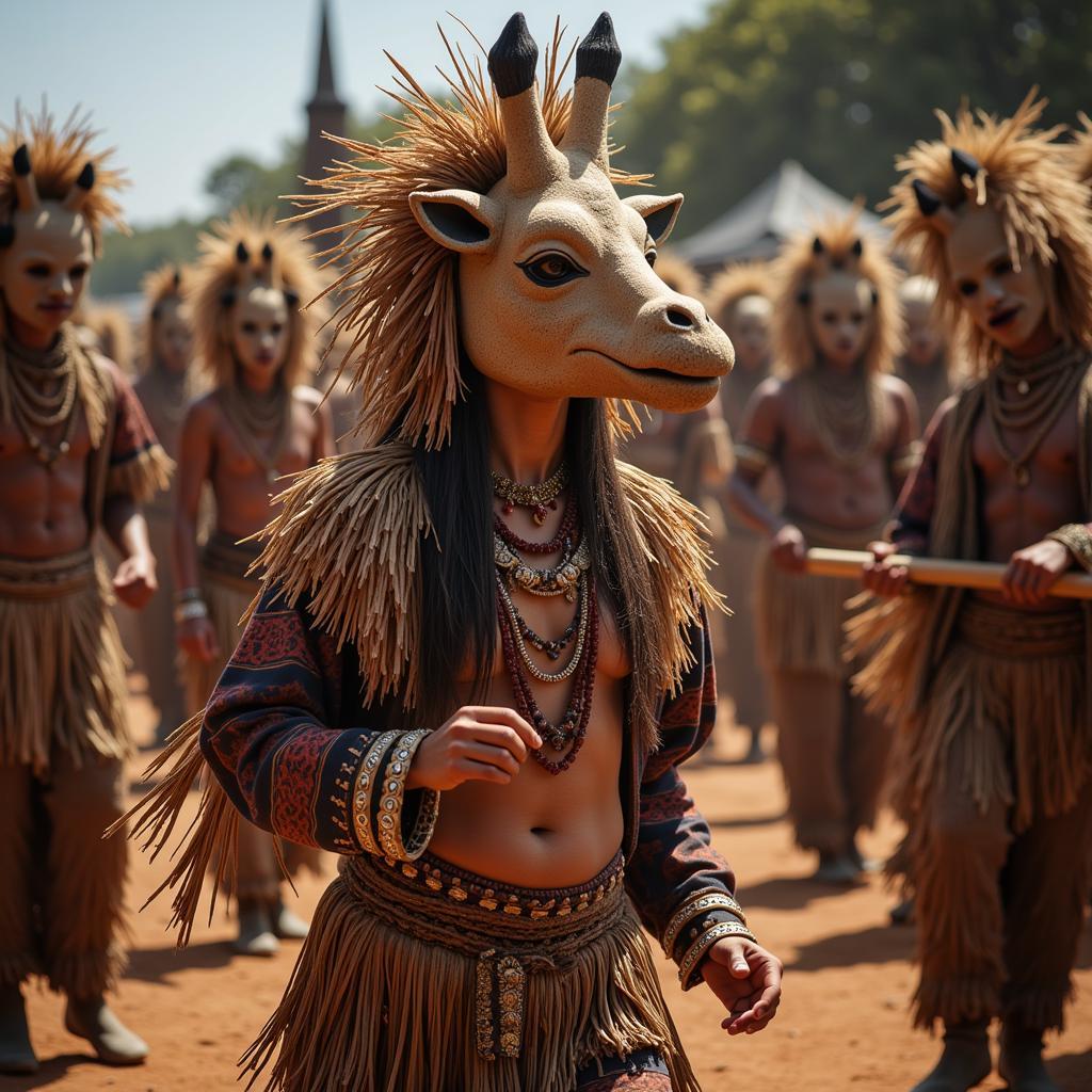 African Giraffe Mask Used in Ritual Performance