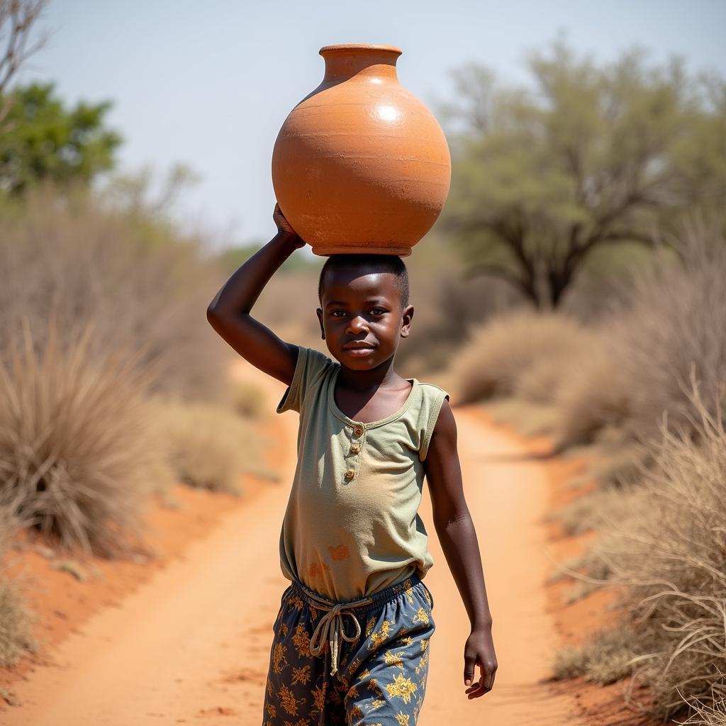 African Girl Carrying Water Jug