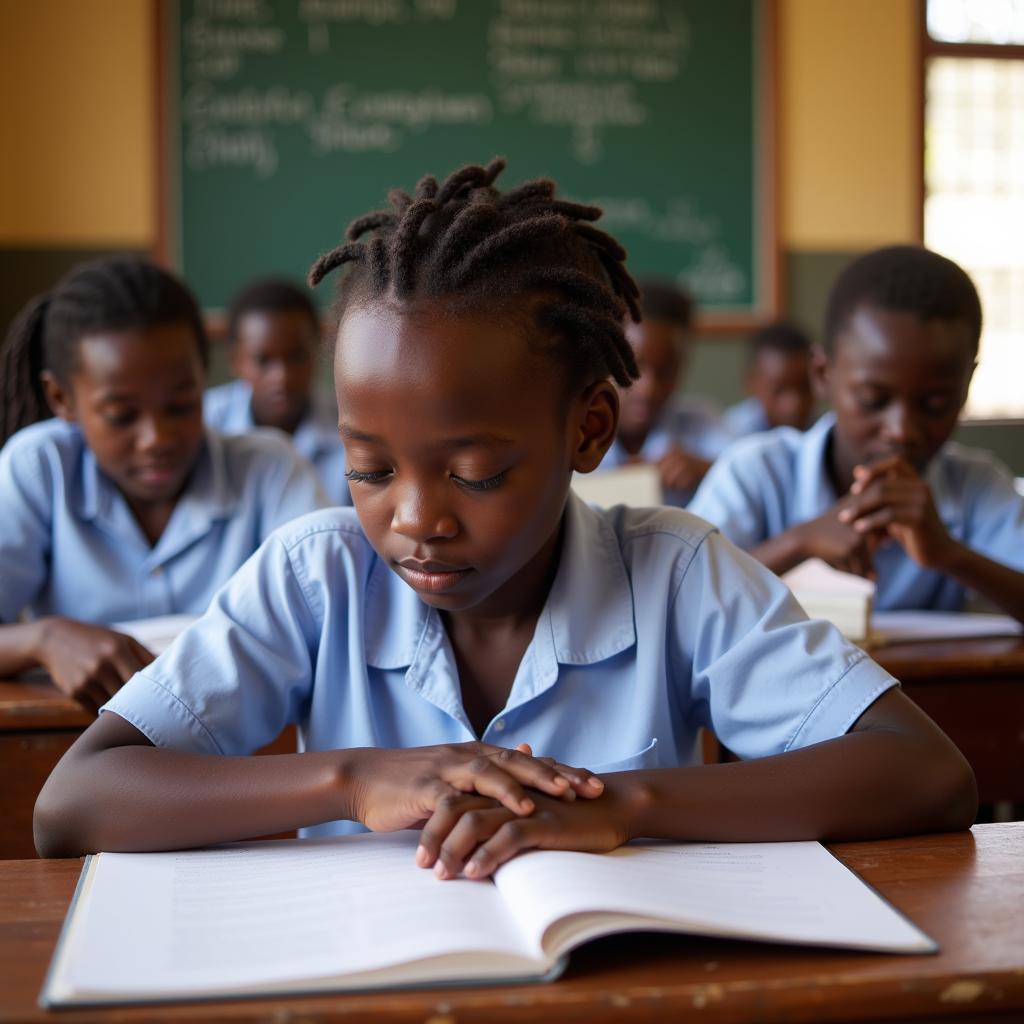 African girl studying in a classroom