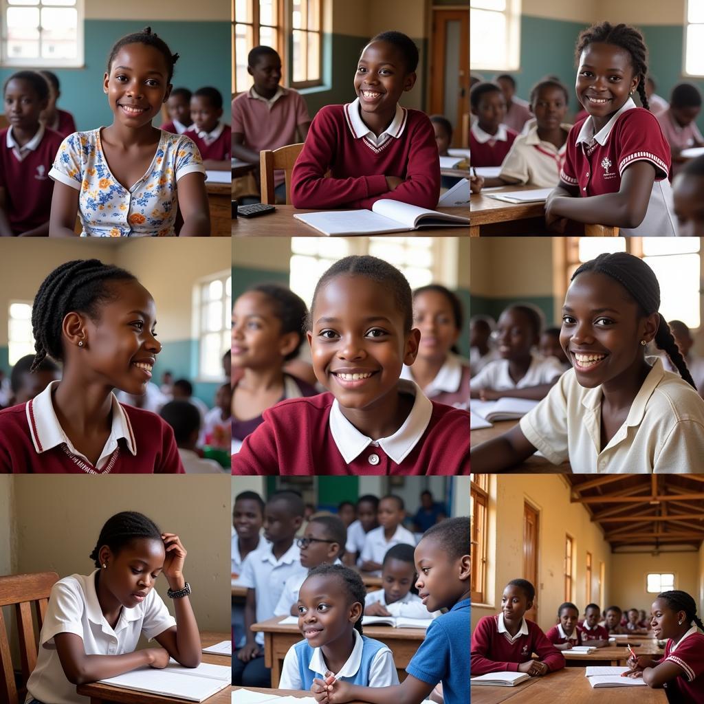 African girls in diverse educational settings