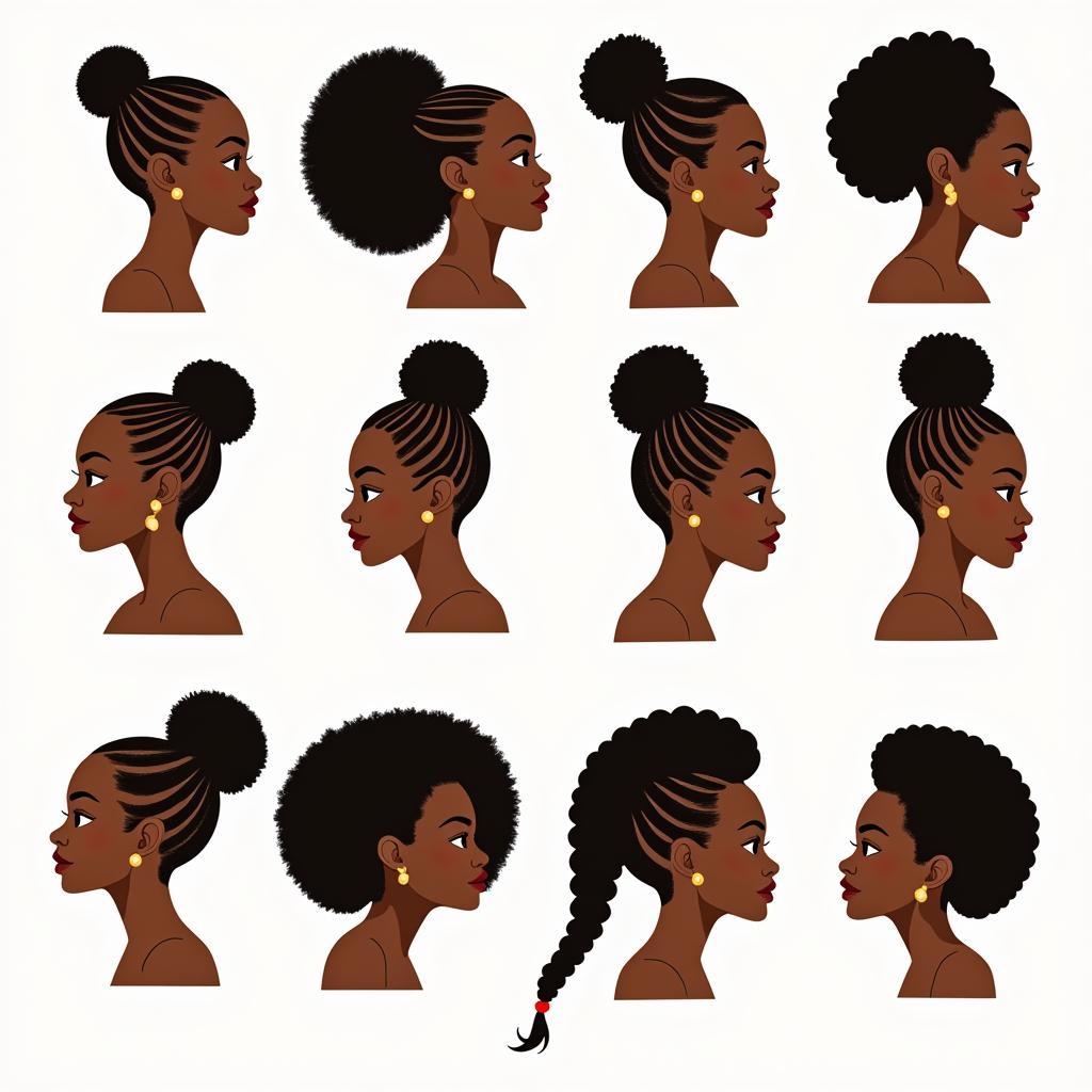 Vector Representations of Diverse African Girl Hair Styles