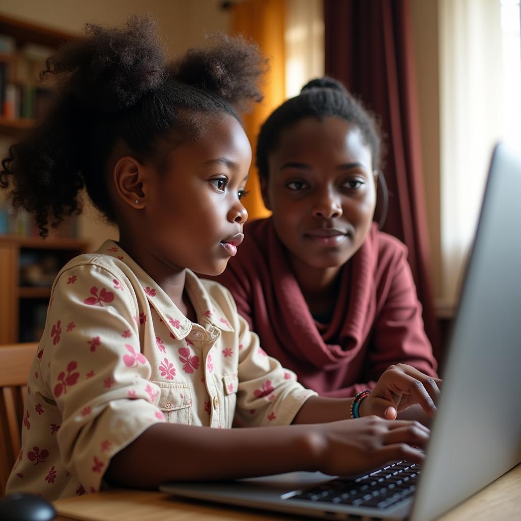 African Girl Using Internet Safely