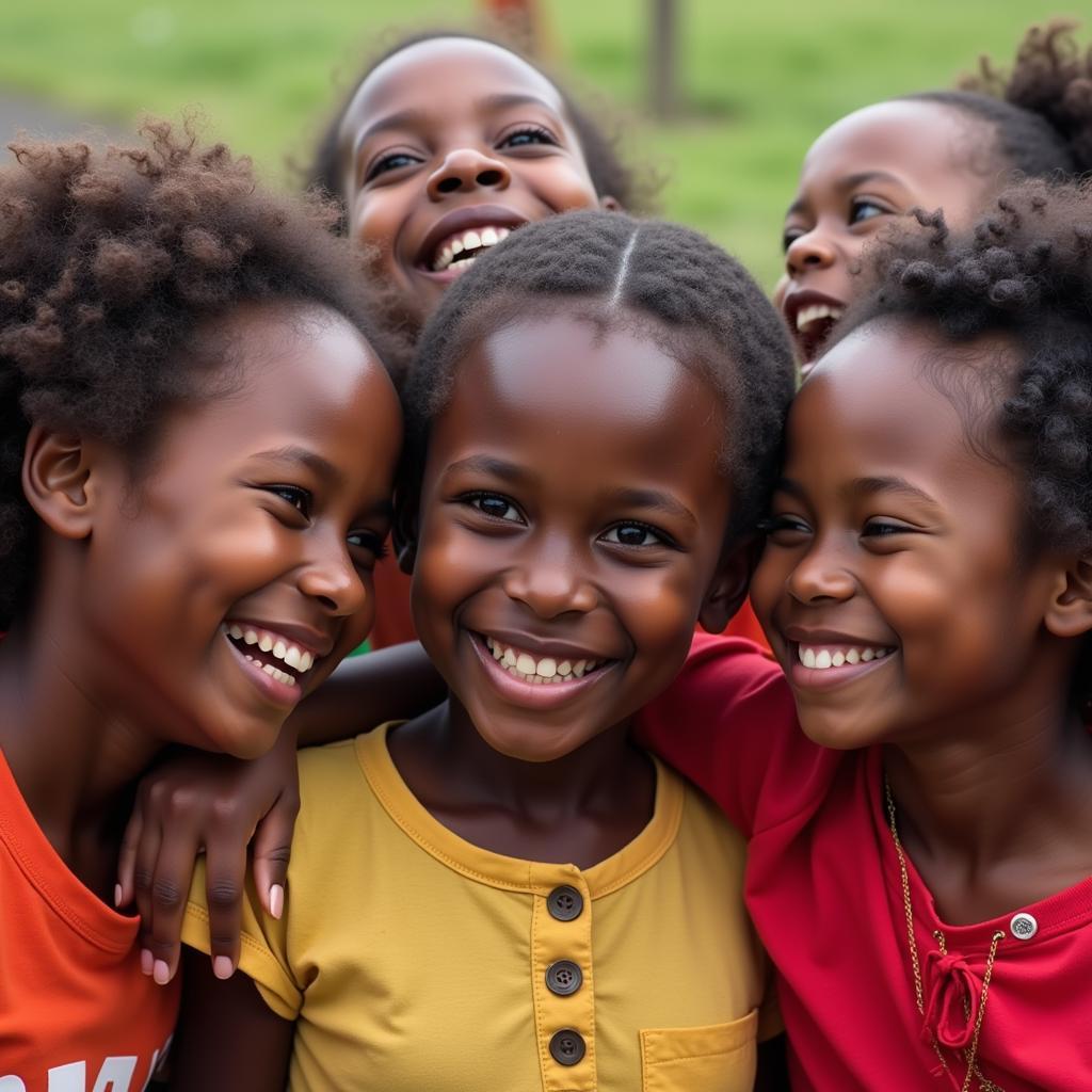 African Girl Laughing with Friends