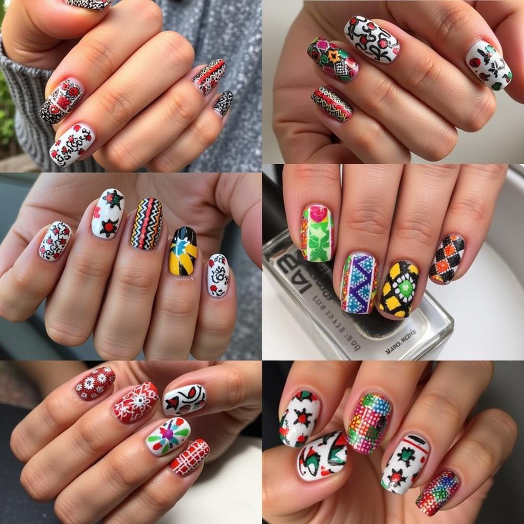 African Girl Nail Styles with Geometric Patterns