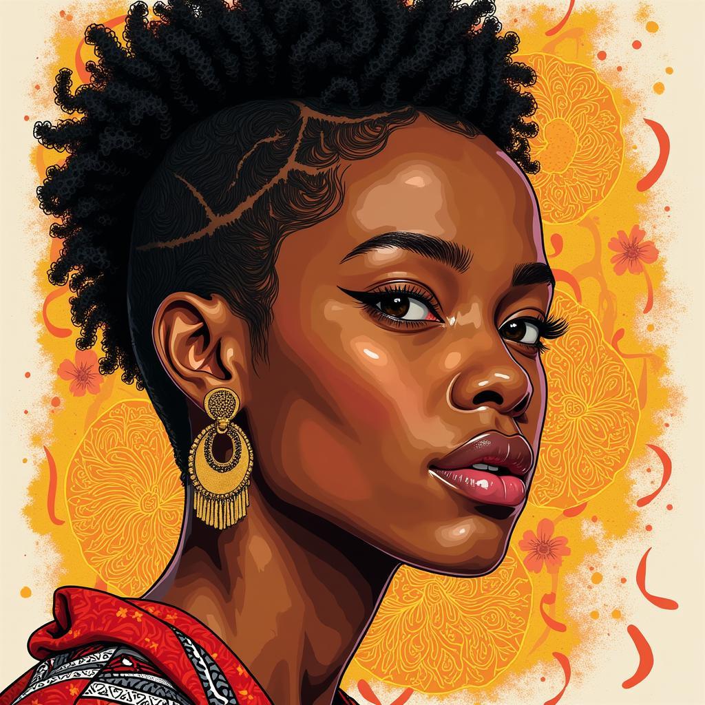 Contemporary Style African Girl Portrait Sketch