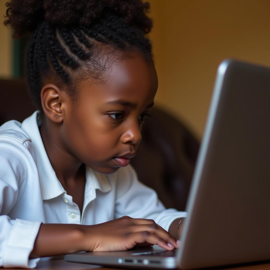 African Girl Using Laptop for Online Learning