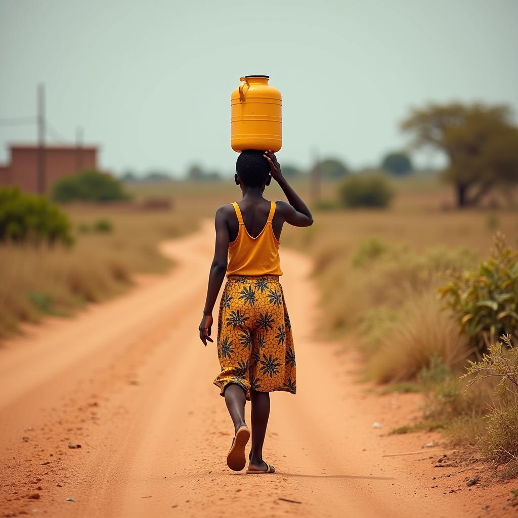 African Girl Walking on a Dusty Road