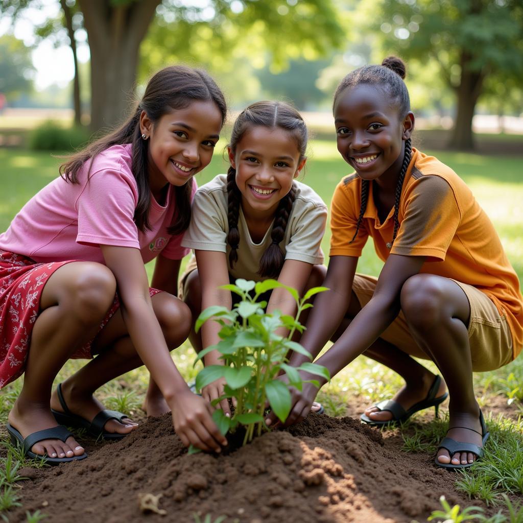 A group of African girls participating in a community project