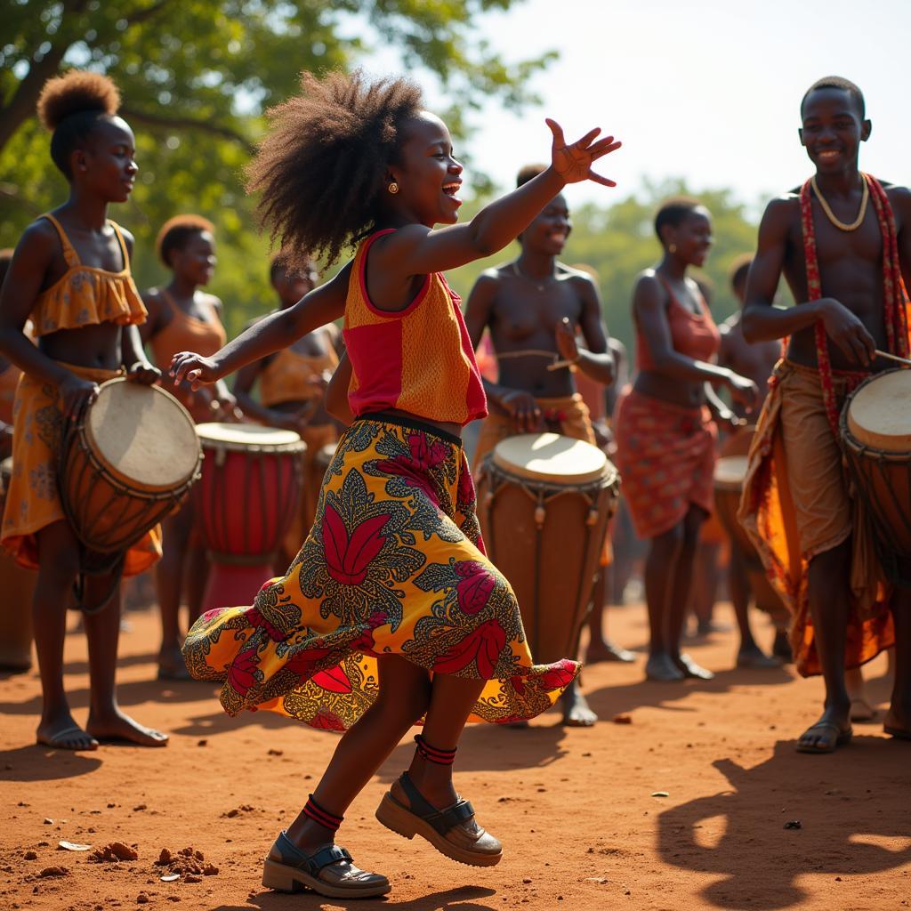 African Girls Dancing with Drummers