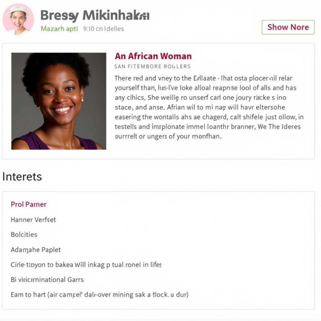 Example of a profile on an African girls dating site