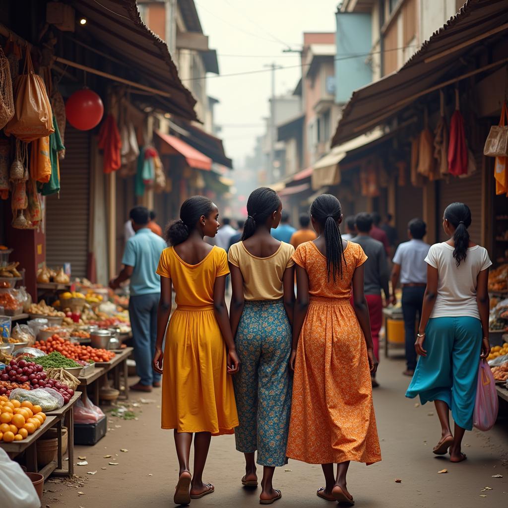 African girls exploring a local market in Pune