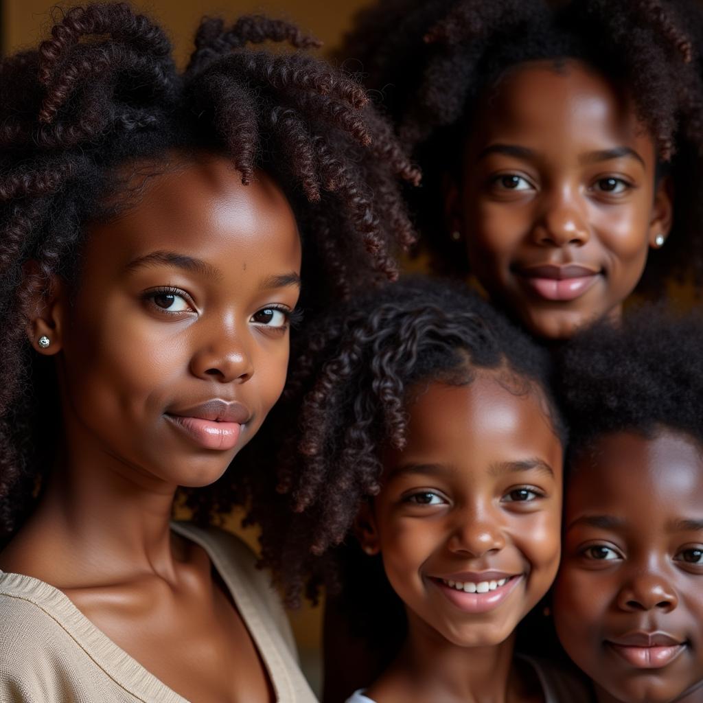 African Girls with Natural Hairstyles, Dark Skin, and Small Eyes