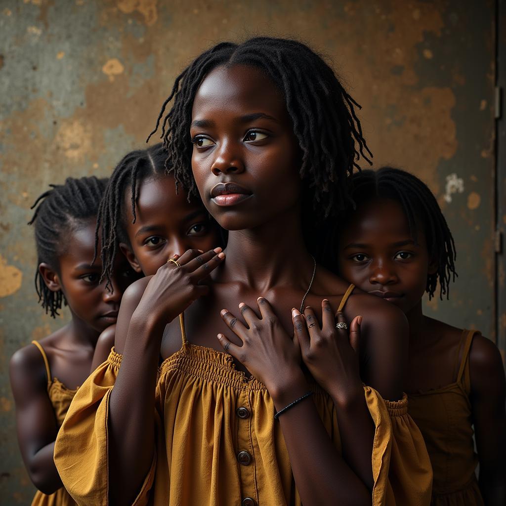 African girls experiencing the trauma of slavery and rape.