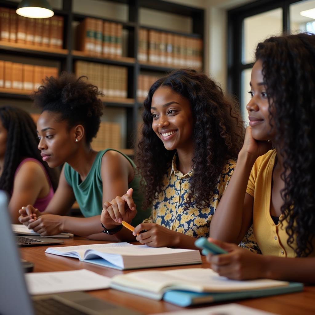 African girls studying in a library in Bangalore