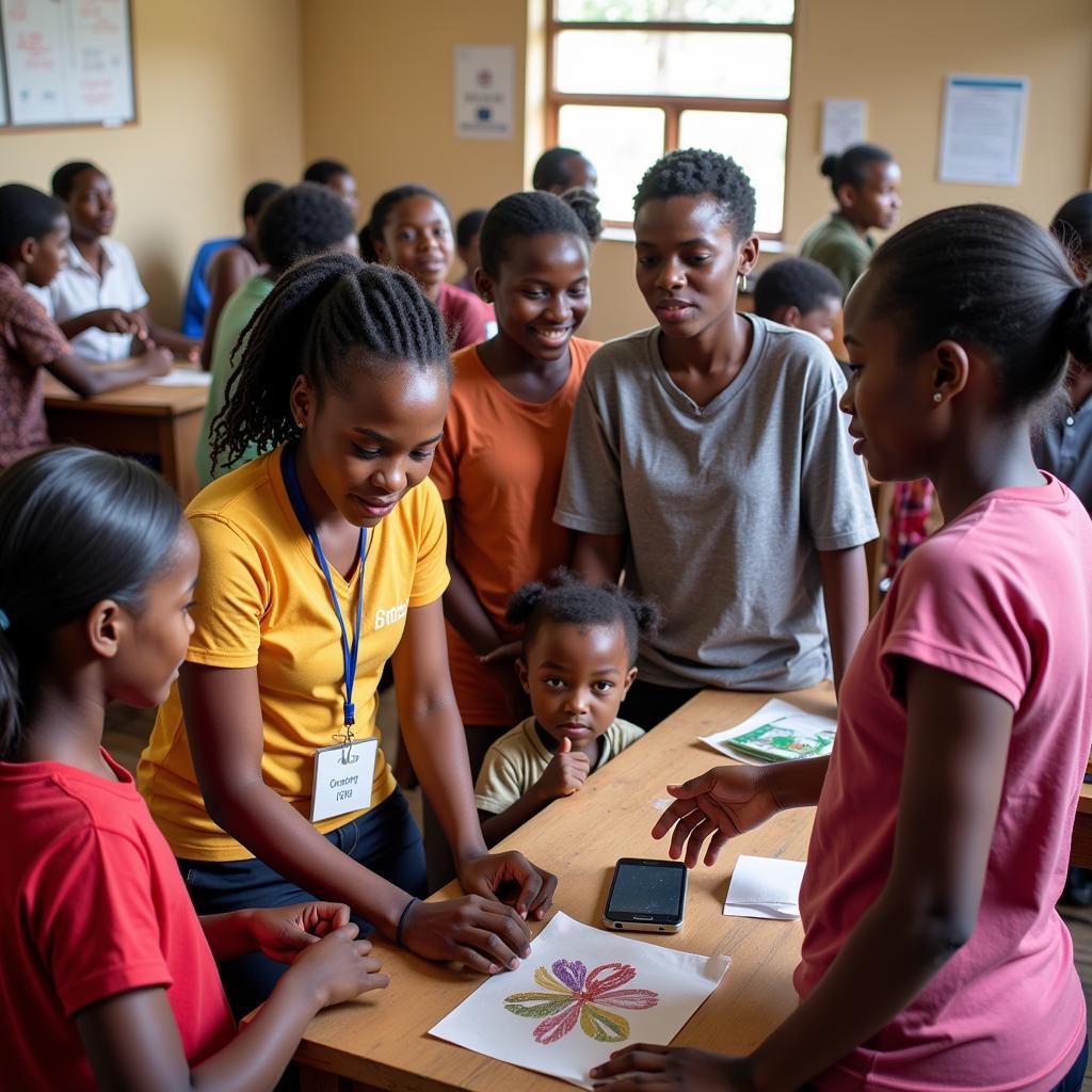 African girls volunteering at a community center in Bangalore