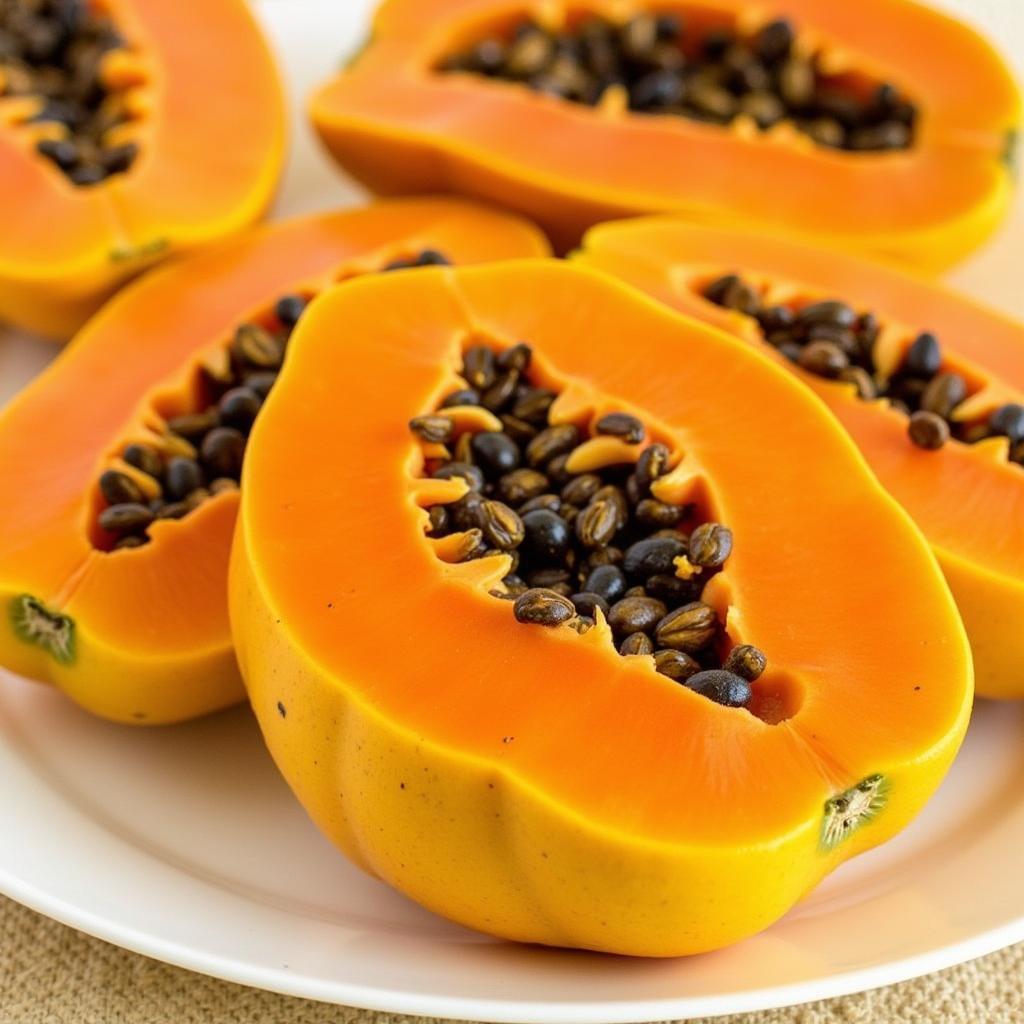 Slices of African Gold papaya on a plate