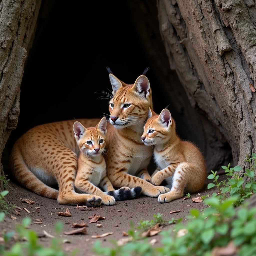 African Golden Cat with Cubs