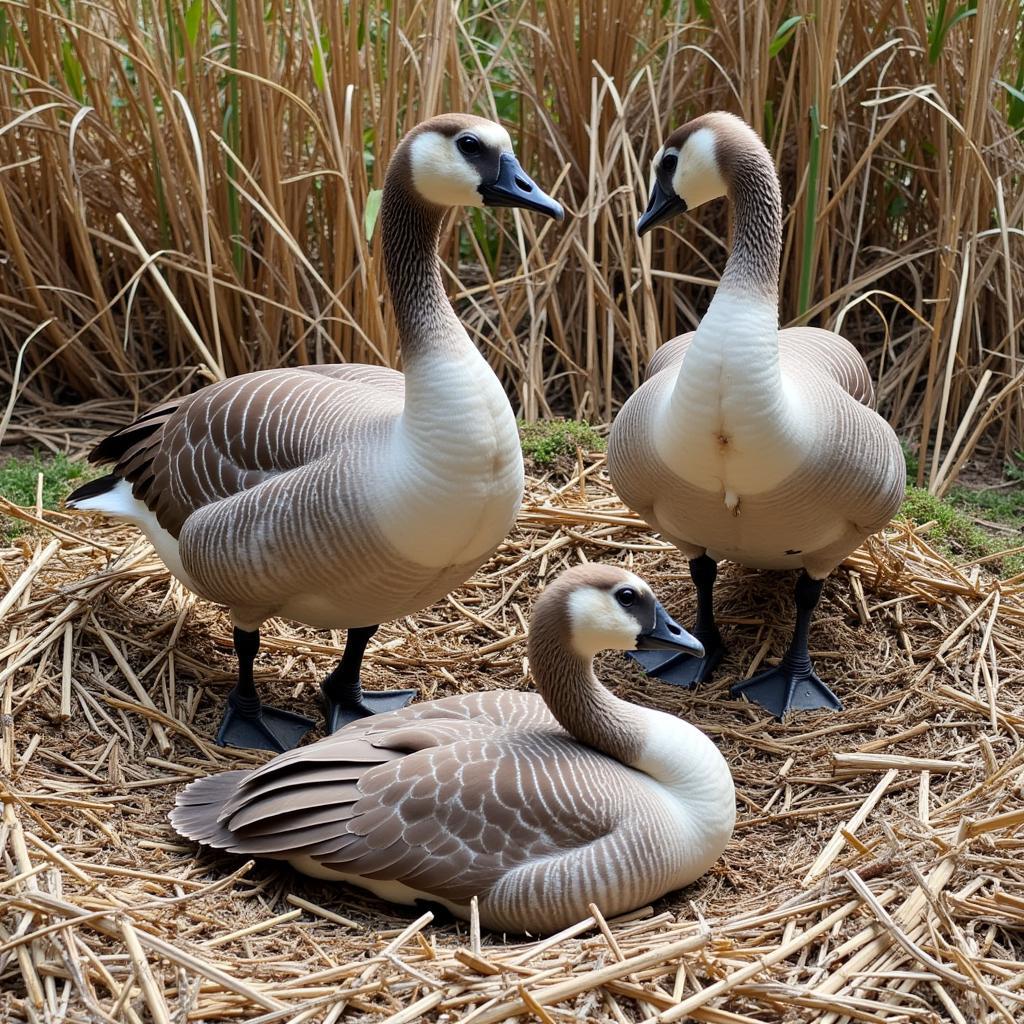 African goose pair nesting in a protected area