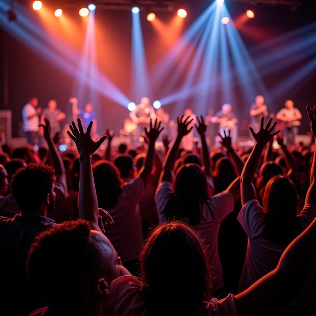 Energetic Crowd Cheering at an African Gospel Concert