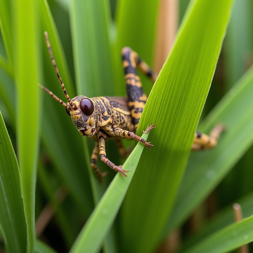 African Grasshopper camouflaged in tall grass