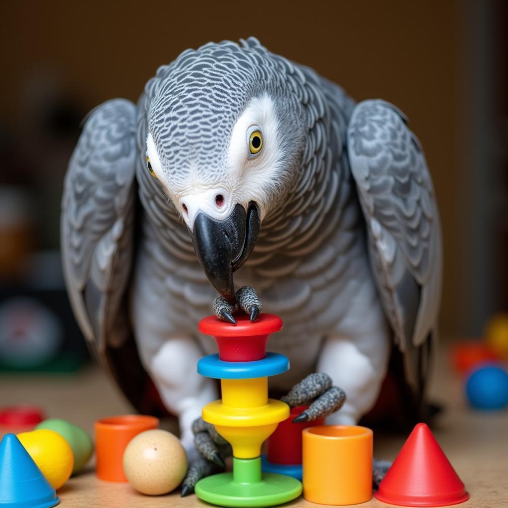 African Gray Parrot Engaging in Interactive Play