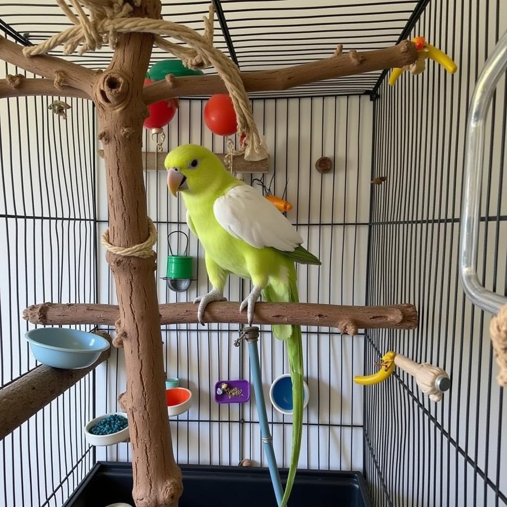 African Green Parrot Cage and Toys