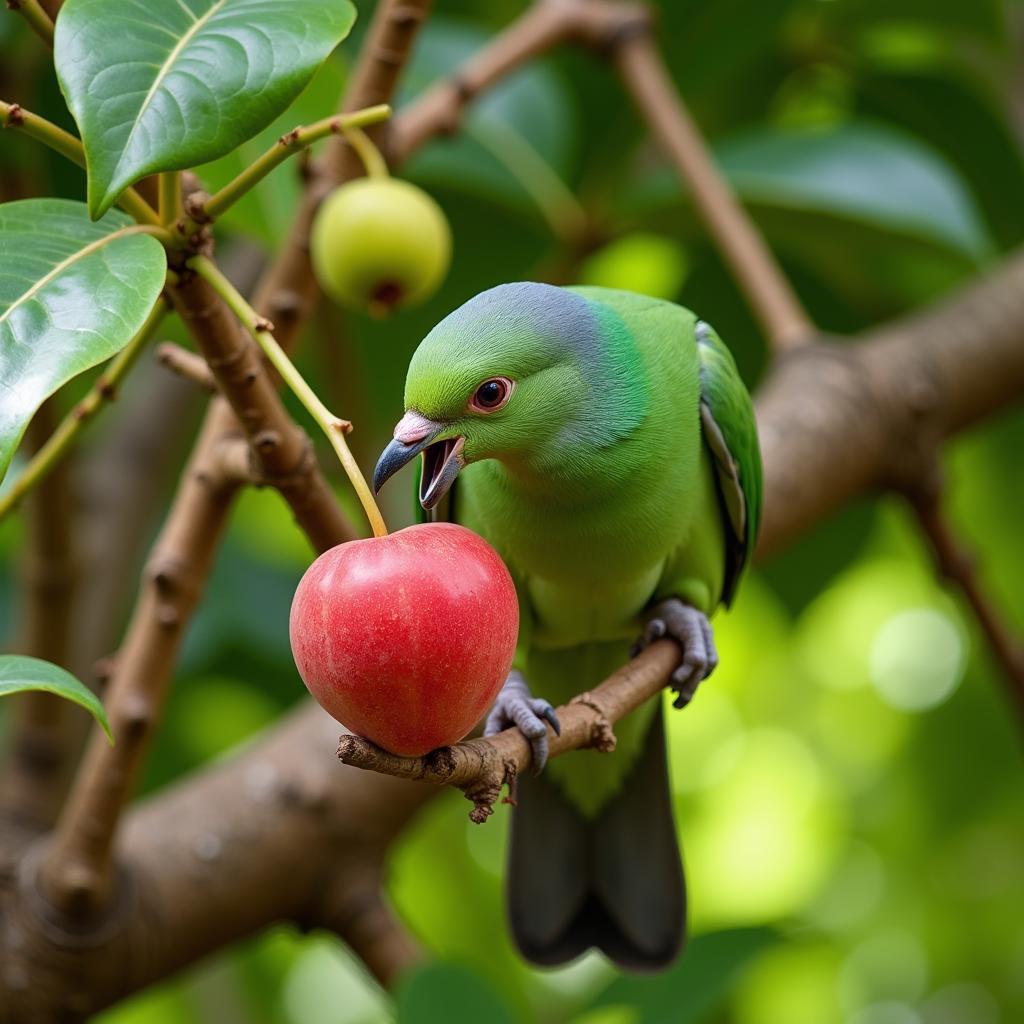 African Green Pigeon Feeding on Fruit