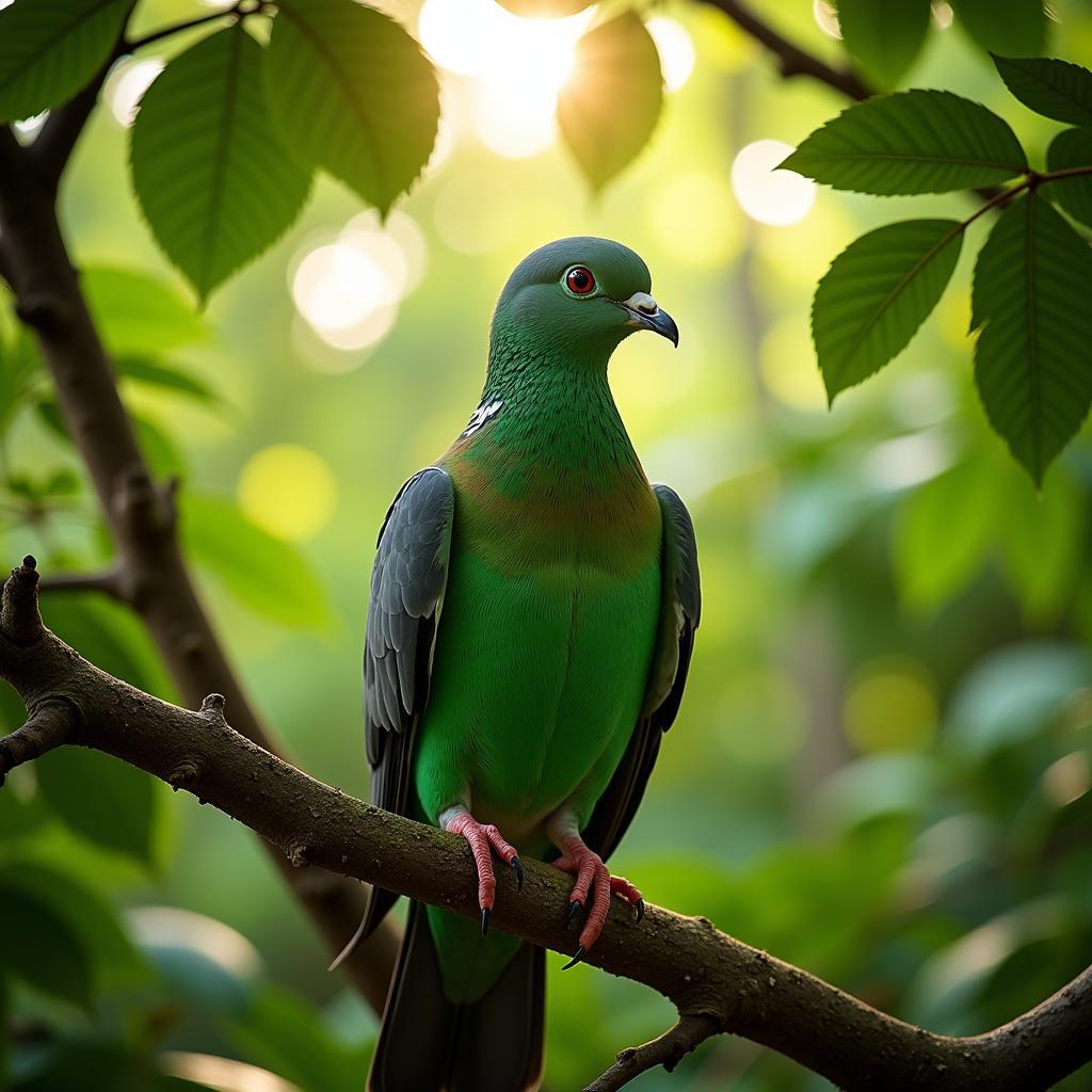 African Green Pigeon Perched on a Branch