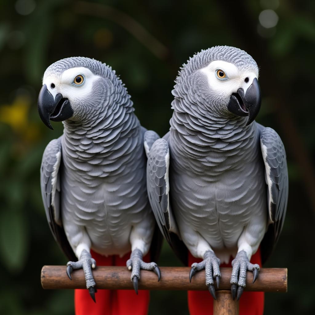 Close-up of an African Grey Breeding Pair