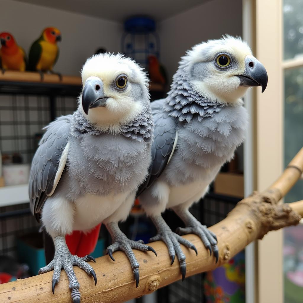 African Grey Chicks in a Chennai Pet Store