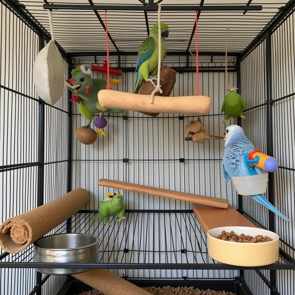 A Comfortable and Enriching Cage Setup for an African Grey Parrot