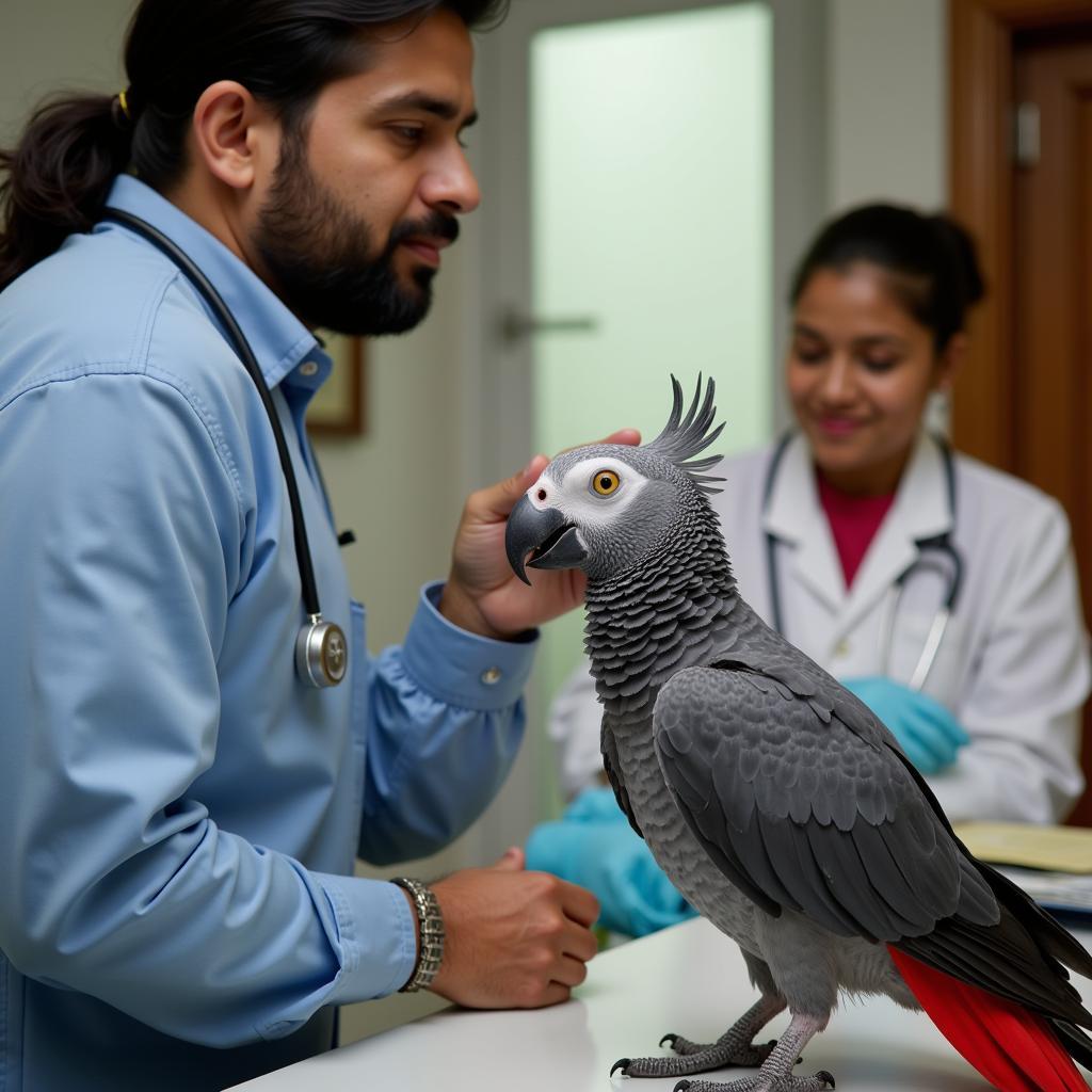 Veterinary checkup for an African Grey Congo in Mumbai